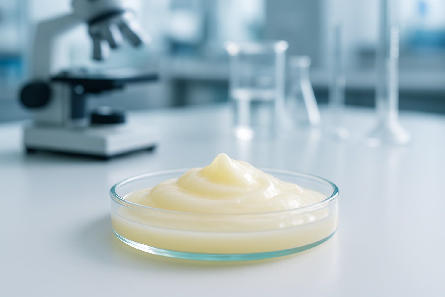 Royal Jelly, in a dish, in a scientific setting