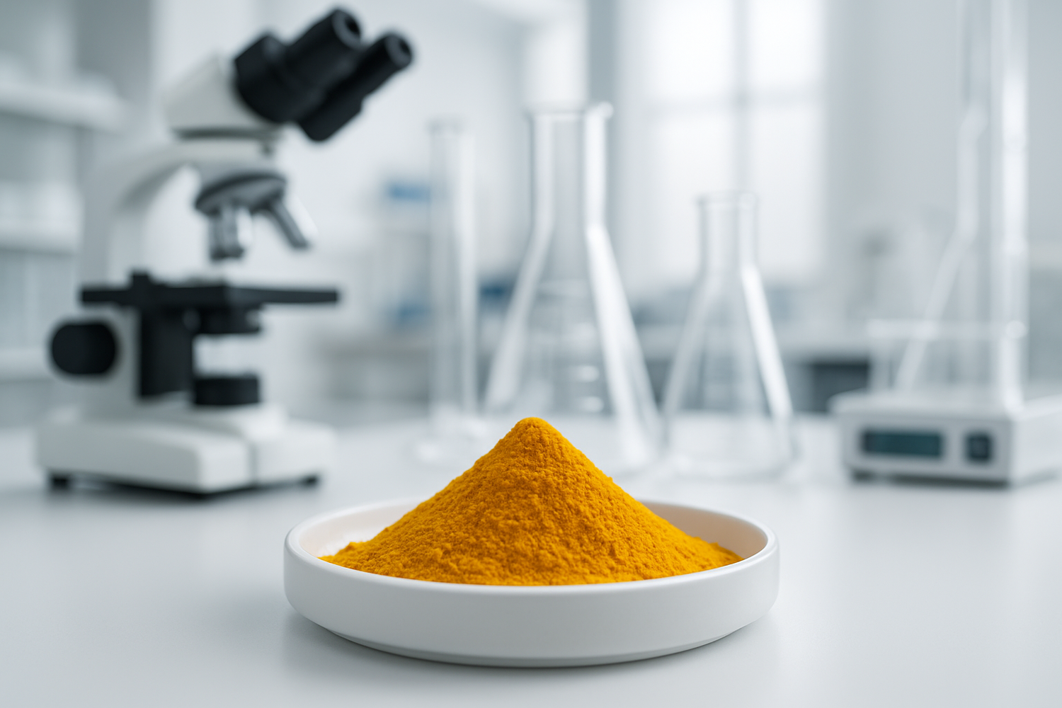 Turmeric, in a dish, in a scientific setting