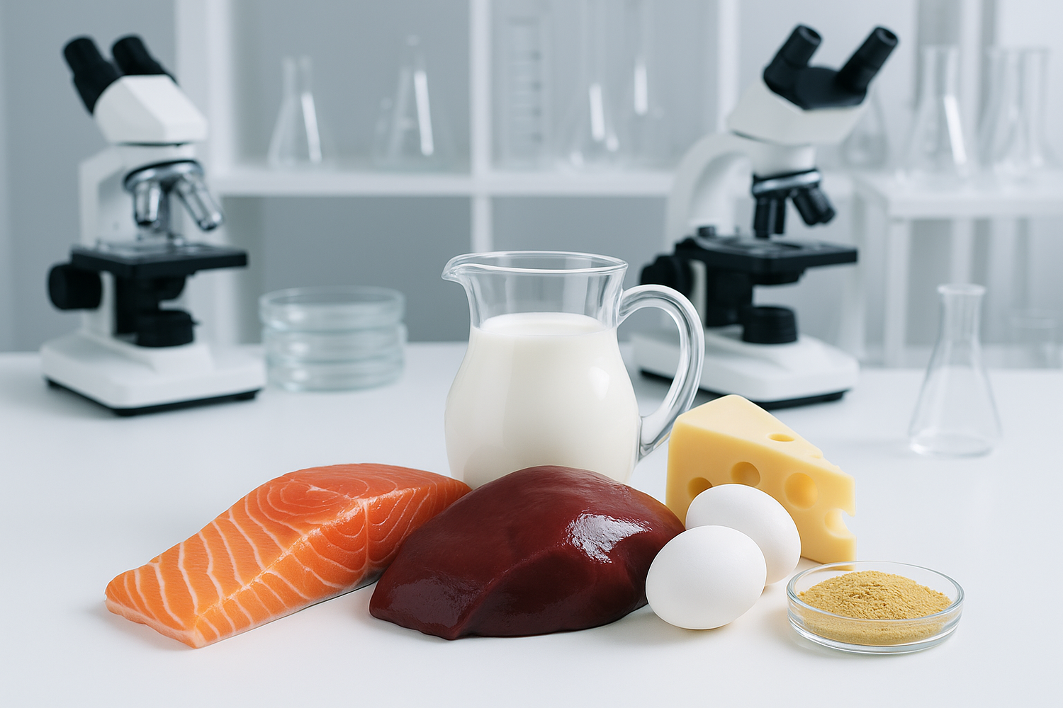 Vitamin B12 (Cobalamin) in its food form, in a scientific setting, without labels
